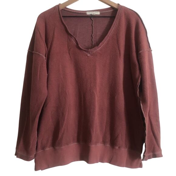 Truly Madly Deeply Dark Mauve Long Sleeves Pullover V-Neck Sweatshirt Sweater - Picture 1 of 7